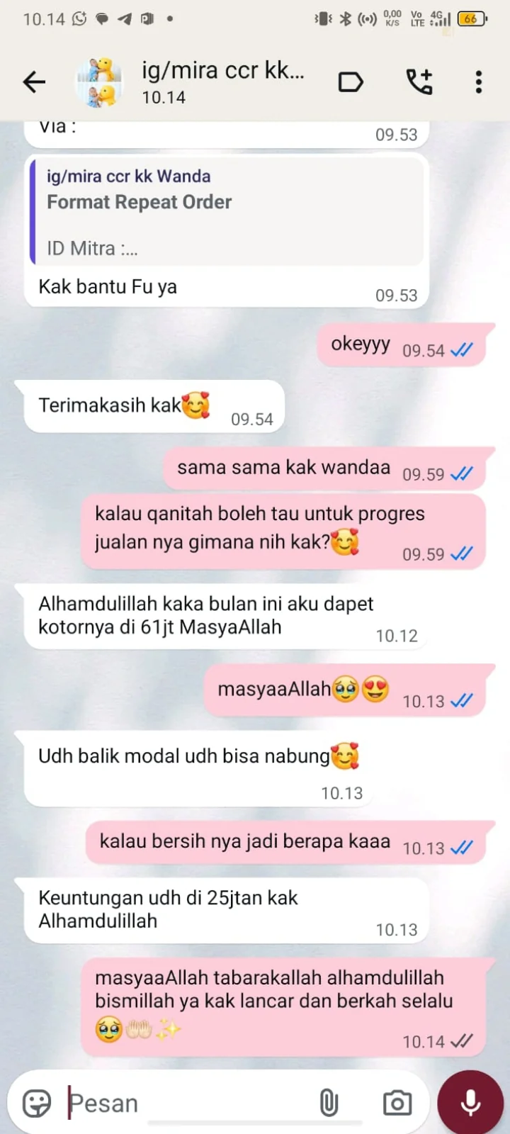 Percakapan testimoni mitra Chicken Crunchy Roll 2