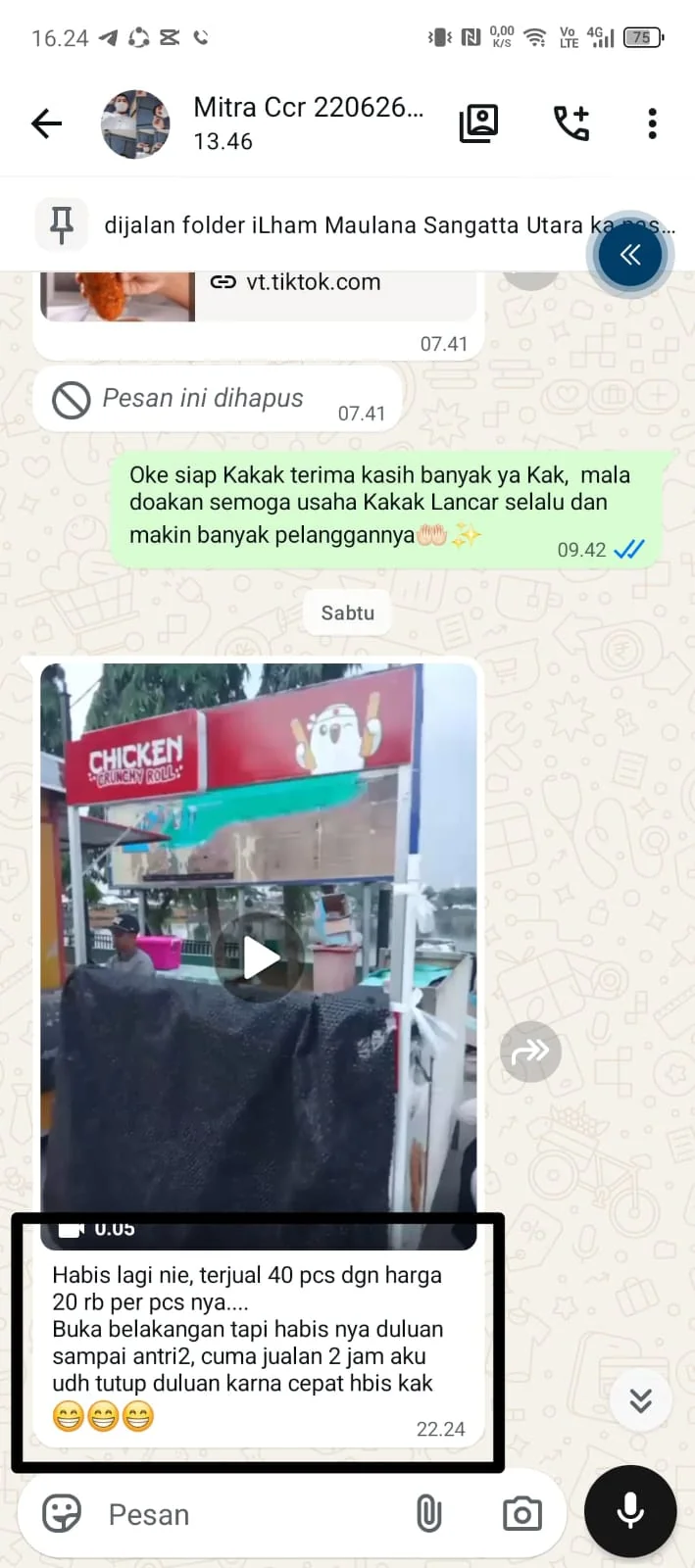 Percakapan testimoni mitra Chicken Crunchy Roll 4
