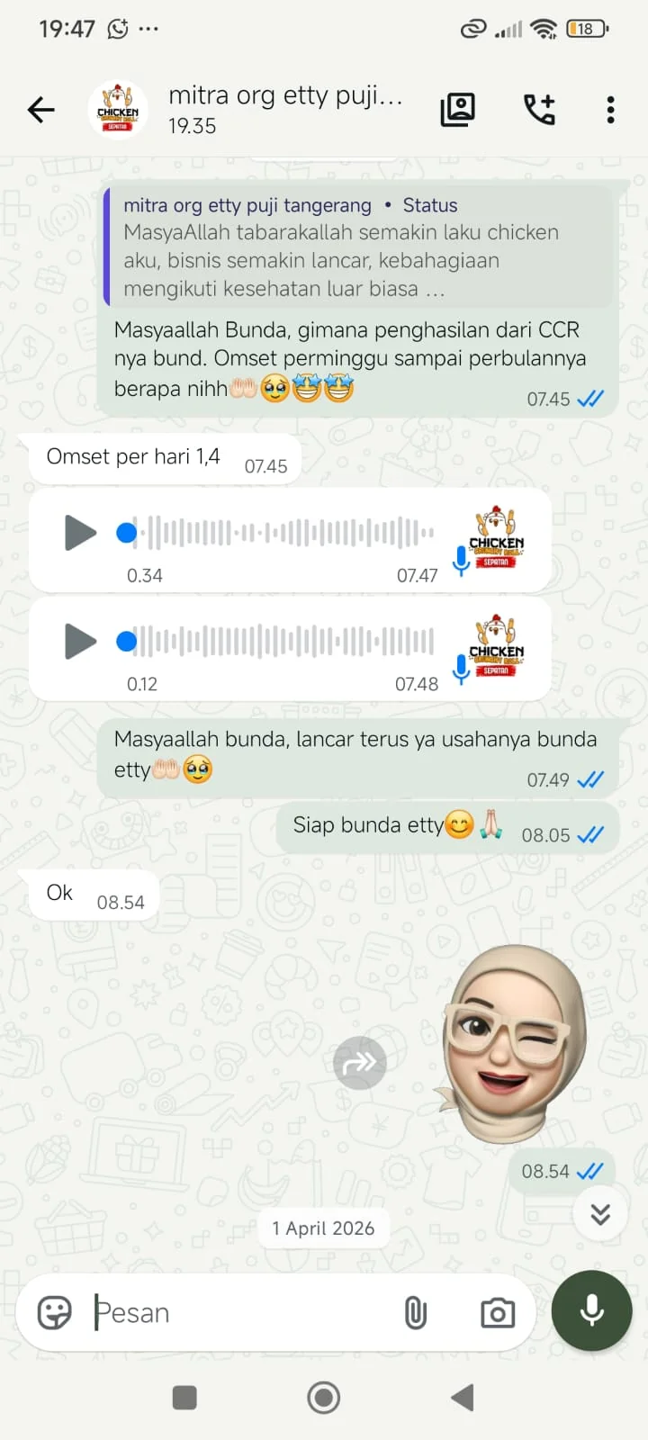 Percakapan testimoni mitra Chicken Crunchy Roll 7