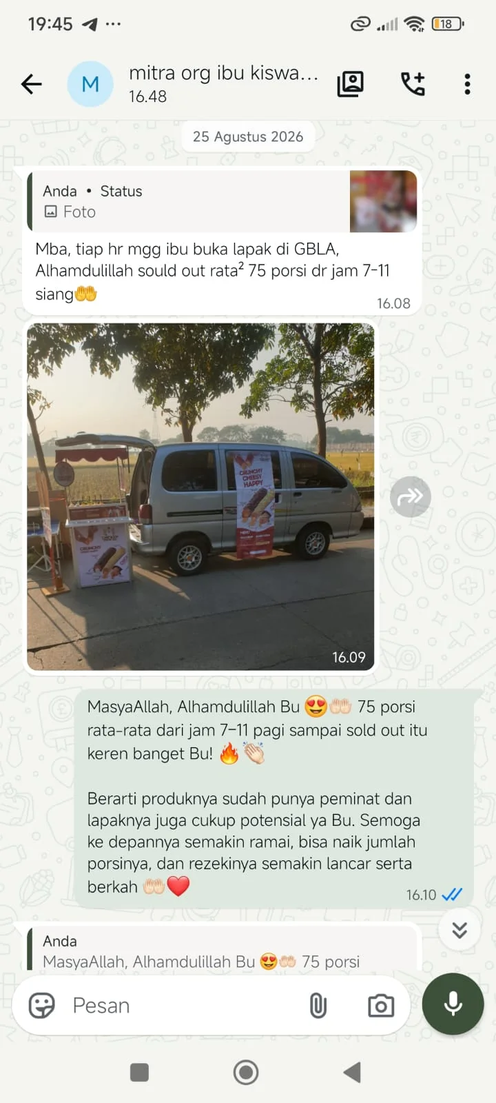 Percakapan testimoni mitra Chicken Crunchy Roll 8